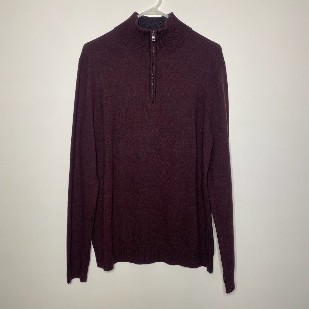 Express 100% Merino Wool Quarter Zip Mens Large Sweater Pullover‎ Maroon